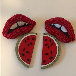 Mignonne Gavigan lip and watermelon earrings